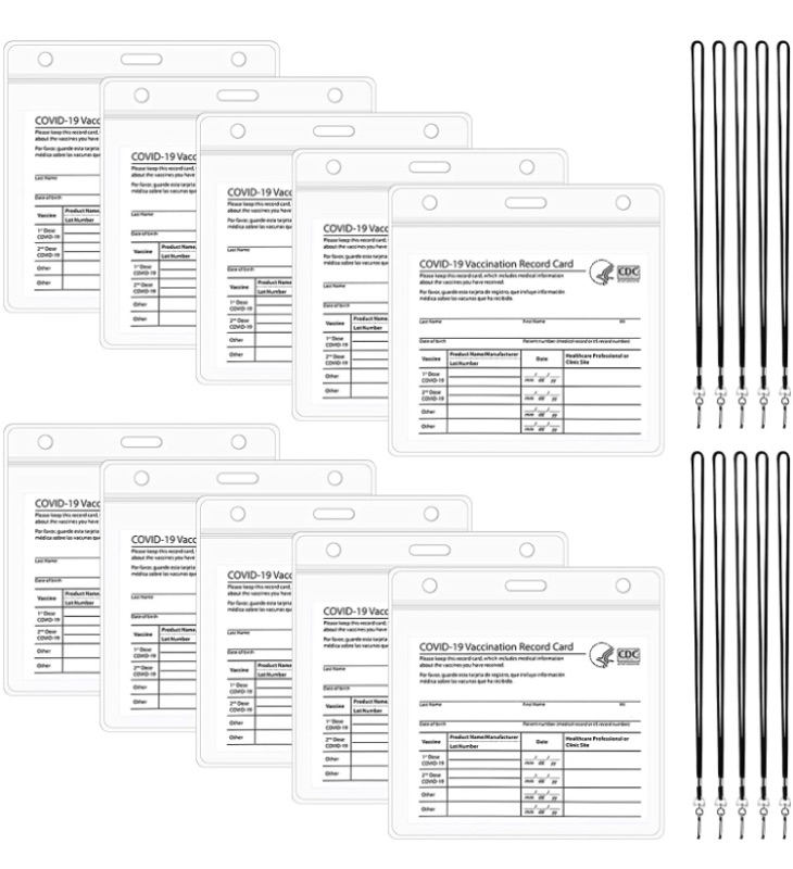 Photo 1 of CDC Vaccination Card Protector ID Badge Holders 4x3 Covid Vaccination Immunization Card Holder with Lanyards Waterproof Clear Plastic Sleeves Pounch (Clear, 10Pcs)