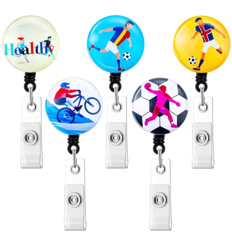 Photo 1 of ?2021 Newest?Retractable ID Badge Holder Reels with Alligator Clip, WoEluone Cute Card Holder for Nurse Doctor Office Staff, Sports 5 Pack