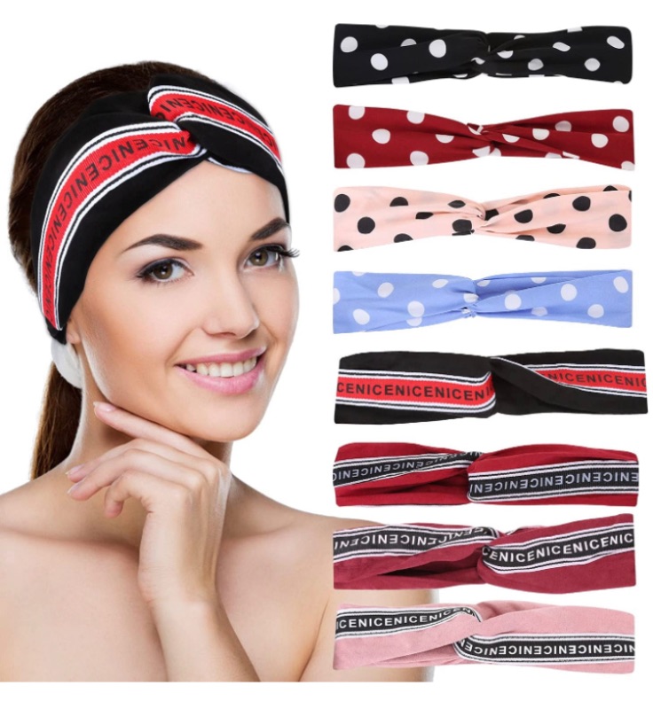 Photo 1 of 8 Pack Women Headbands Polka Dot Twisted Criss Cross Elastic Hair Band Accessories