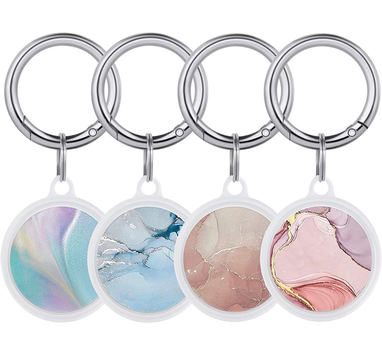 Photo 1 of 4 Pack Airtag Protective Case with 10 Stickers, Soft TPU Clear Portable Protective Cover for Airtags Tracker, Colorful Sticker and Anti-Lost Keychain Ring Anti-Scratch Lightweight Protector Holder