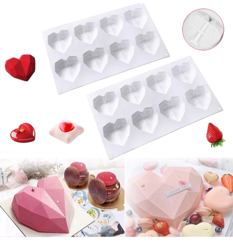 Photo 1 of 2 Pack Diamond Heart Shaped Silicone Chocolate Molds, 8 Pcs Non-stick Easy Release Silicone Cupcake Mold Tray, Breakable Heart Mold for Chocolate, Dessert, Candy, Mousse Cake Baking