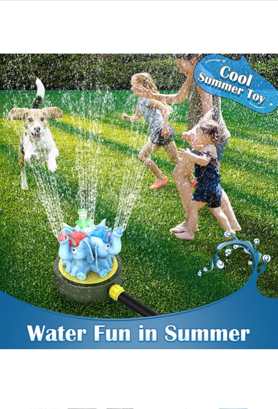 Photo 4 of Chriffer Kid Water Sprinkler Splash Play Toy for Yard for Toddler 1-10 Years Old Boy and Girl, Elephant Wiggle Sprayer Compatible with 3/4in Garden Hose - Sprays Up to 10ft High and 16ft Wide - Blue