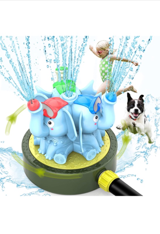 Photo 1 of Chriffer Kid Water Sprinkler Splash Play Toy for Yard for Toddler 1-10 Years Old Boy and Girl, Elephant Wiggle Sprayer Compatible with 3/4in Garden Hose - Sprays Up to 10ft High and 16ft Wide - Blue