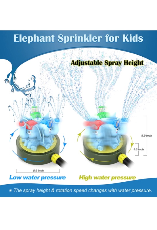 Photo 5 of Chriffer Kid Water Sprinkler Splash Play Toy for Yard for Toddler 1-10 Years Old Boy and Girl, Elephant Wiggle Sprayer Compatible with 3/4in Garden Hose - Sprays Up to 10ft High and 16ft Wide - Blue