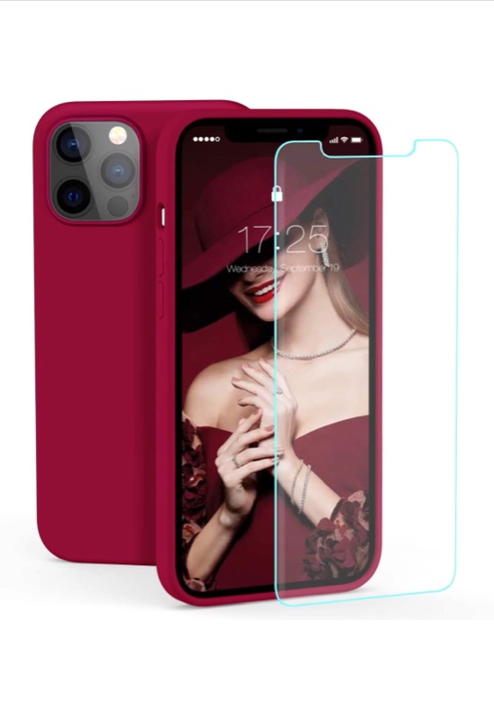 Photo 1 of zelaxy Case Compatible with iPhone 12 Pro Max,Liquid Silicone Rubber Gel Case with Screen Protector for iPhone 12 Pro Max 6.7 inch?Wine Red?