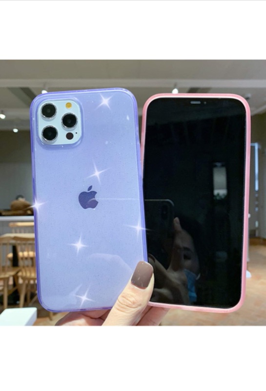 Photo 3 of Anynve Compatible with iPhone 12 Pro Max Case Clear Glitter, Sparkle Bling Case [Anti-Shock Matte Edge Bumper Design] Cute Slim Soft Silicone Gel Phone Case 6.7''(2020) -Purple (pack of 2)