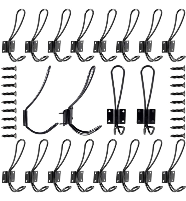 Photo 1 of 20 Pack Coat Hooks, POZEAN Hooks for Hanging with 80pcs Screws, Retro Double Coat Hooks Wall Hooks for Hanging Coat Scarf, Bag, Towel, Key, Cap, Cup, Hat and More