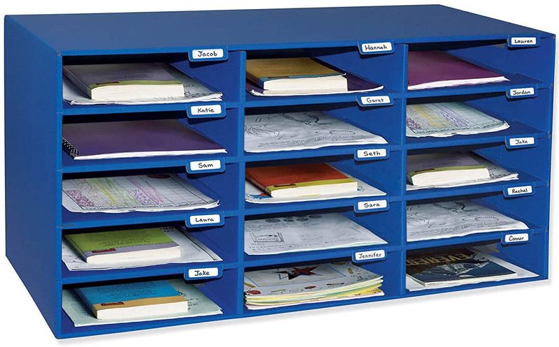 Photo 1 of Classroom Keepers Mailbox cardboard, 15-Slot, Blue, 16-3/8"H x 31-1/2"W x 12-7/8"D
