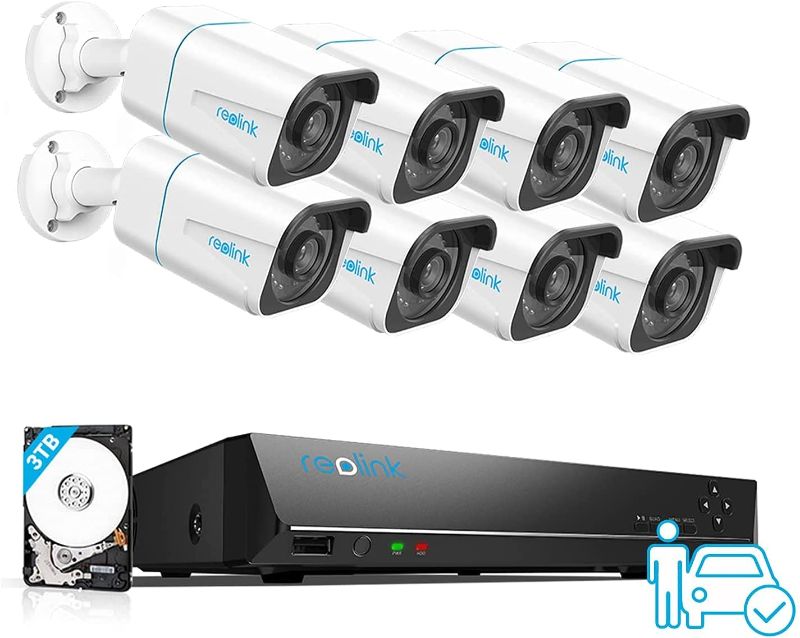 Photo 1 of REOLINK H.265 4K PoE Security Camera System, 8pcs Smart 8MP Wired PoE IP Cameras with Person Vehicle Detection, 8MP 16CH NVR with 3TB HDD for 24-7 Recording, RLK16-810B8-A - open box - possible missing pieces 