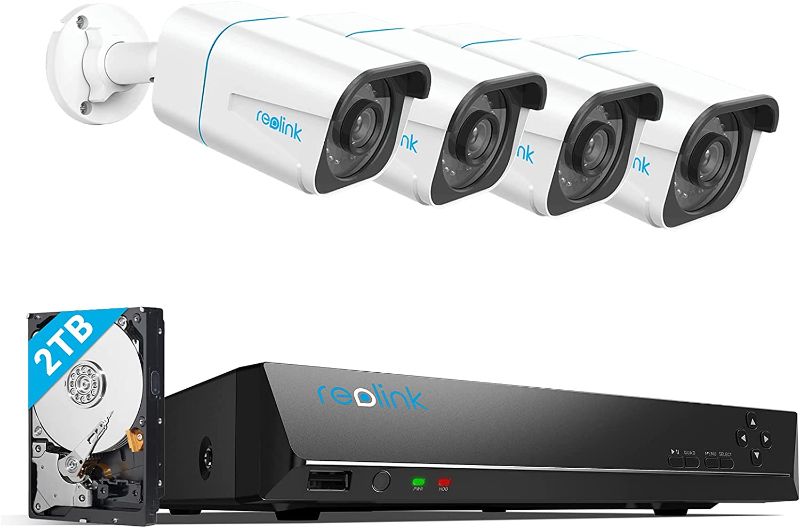 Photo 1 of REOLINK H.265 4K PoE Security Camera System, 4pcs Smart 8MP Wired PoE IP Cameras with Person Vehicle Detection, 8MP 8CH NVR with 2TB HDD for 24-7 Recording, RLK8-810B4-A - open box - posible missing pieces 