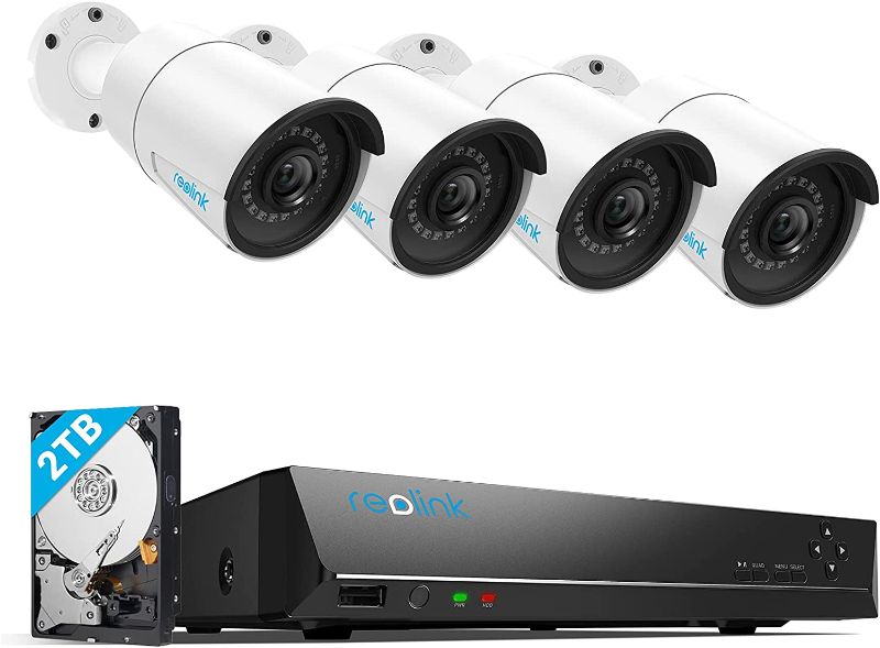 Photo 1 of REOLINK 8CH 5MP Home Security Camera System, 4pcs Wired 5MP Outdoor PoE IP Cameras, 8MP 8CH NVR with 2TB HDD for 24-7 Recording, RLK8-410B4-4MP
