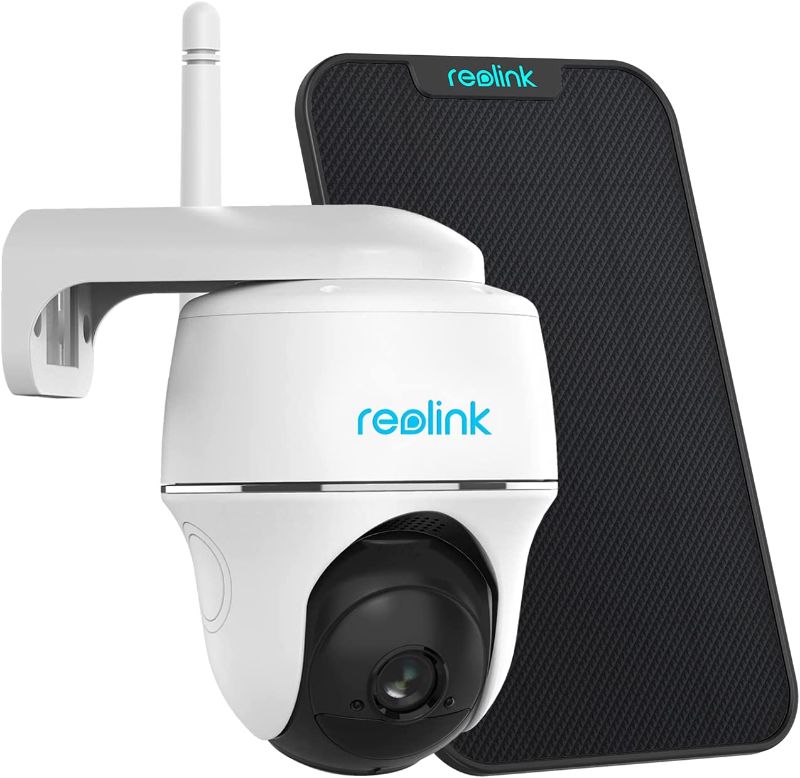 Photo 1 of Reolink Argus PT w/ Solar Panel - Wireless Pan Tilt Solar Powered WiFi Security Camera System w/ Rechargeable Battery Outdoor Home Surveillance, 2-Way Audio, Support Alexa/ Google Assistant/ Cloud - used - open box - possible missing pieces 
