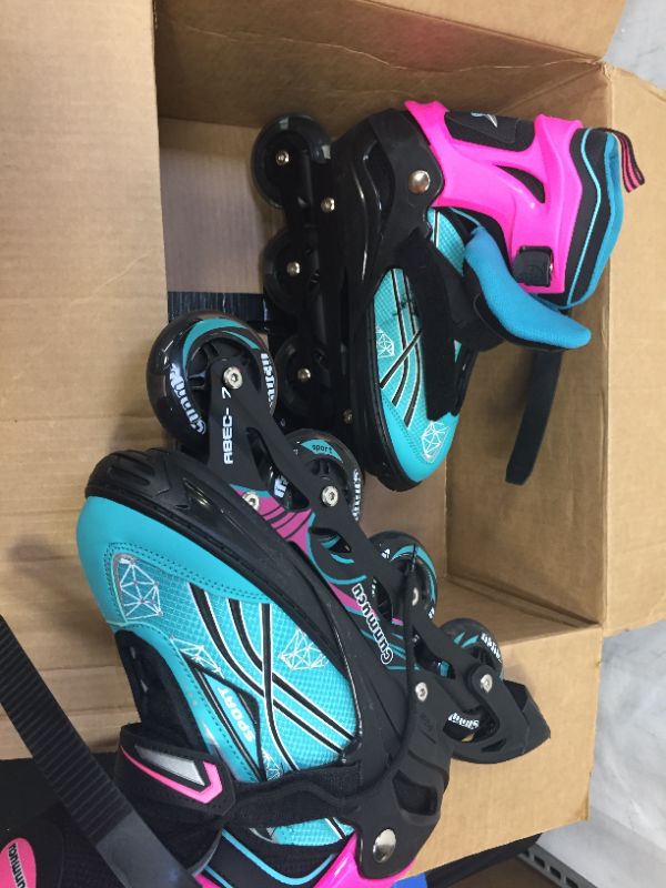 Photo 1 of Cunmucu Adjustable Roller Blades Skates for Girls Boys Kids with All Illuminating Wheels, Patines para Mujer, Outdoor Beginner Inline Skates for Women Men Adults size xl 