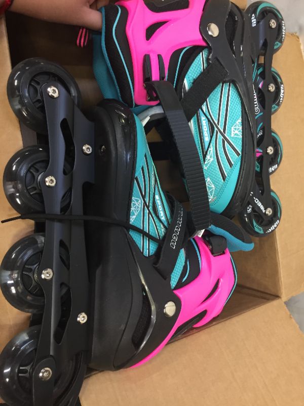 Photo 1 of Cunmucu Adjustable Roller Blades Skates for Girls Boys Kids with All Illuminating Wheels, Patines para Mujer, Outdoor Beginner Inline Skates for Women Men Adults size xl 