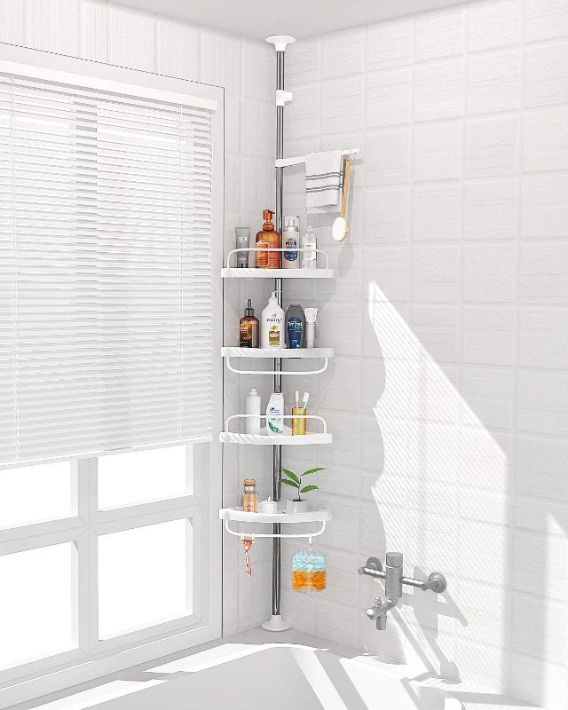 Photo 1 of ADOVEL 4 Layer Corner Shower Caddy, Adjustable Shower Shelf, Constant Tension Stainless Steel Pole Organizer, Rustproof 3.3 to 9.8ft