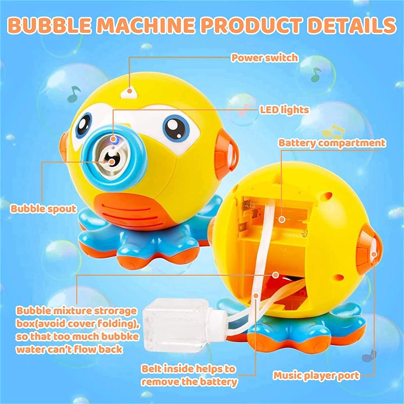 Photo 1 of Bubble Machine Octopus Automatic Bubble Blower with Music and Lights, Bubble Maker with Splash-Proof Design and 160ml Bubble Liquid, 3000+Bubbles Per Minute, Suitable for Party/Picnic/Wedding