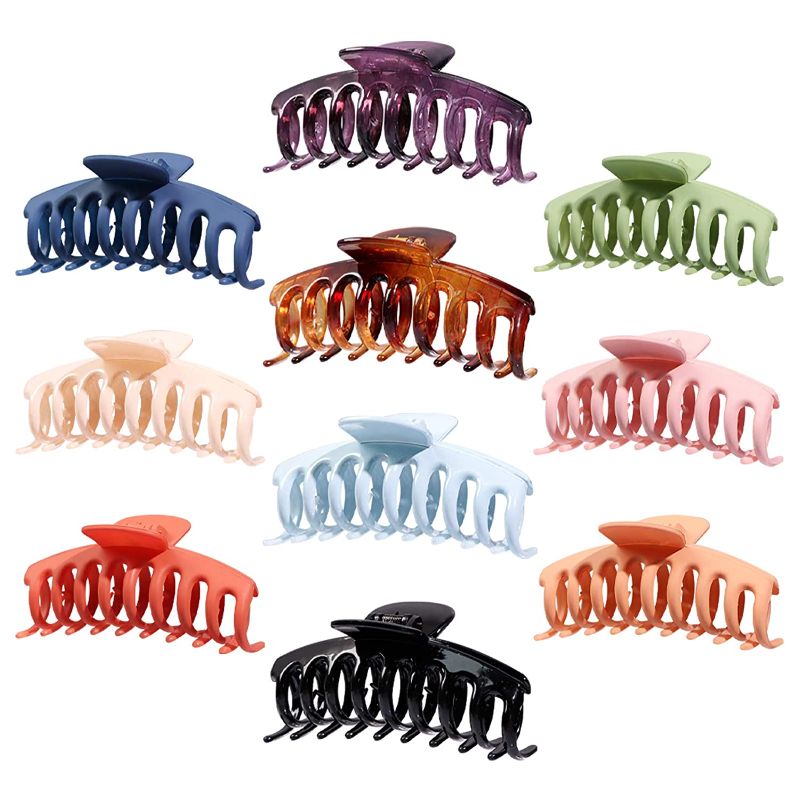 Photo 1 of SEELOMER Hair Claw Clips 10PCS Large Strong Hold Clips for Thick Hair Long Hair, Square Ponytail Barrette for Women Girls, Resin Celluloid French Design Banana Clips (10 PCS)-------2 PACKS 