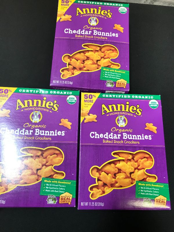 Photo 2 of Annie's Baked Snack Crackers, Organic, Cheddar Bunnies - 11.25 oz----3 PK EXP--10-16-21
