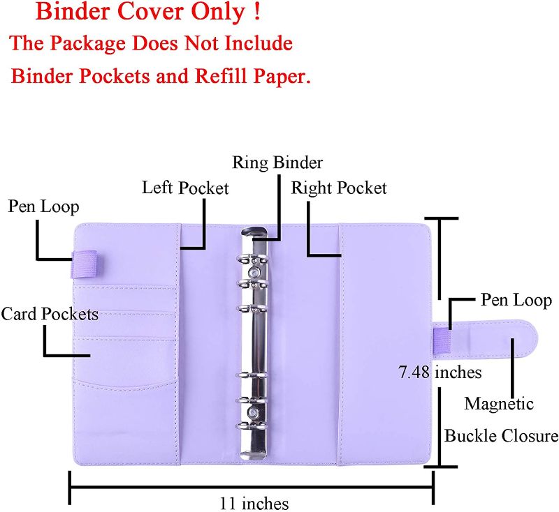 Photo 1 of Antner A6 PU Leather Notebook Binder Refillable 6 Ring Binder for A6 Filler Paper, Loose Leaf Personal Planner Binder Cover with Magnetic Buckle Closure, Purple
