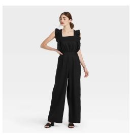 Photo 1 of Women's Ruffle Short Sleeve Jumpsuit - Who What Wear Jet Black 
size S
