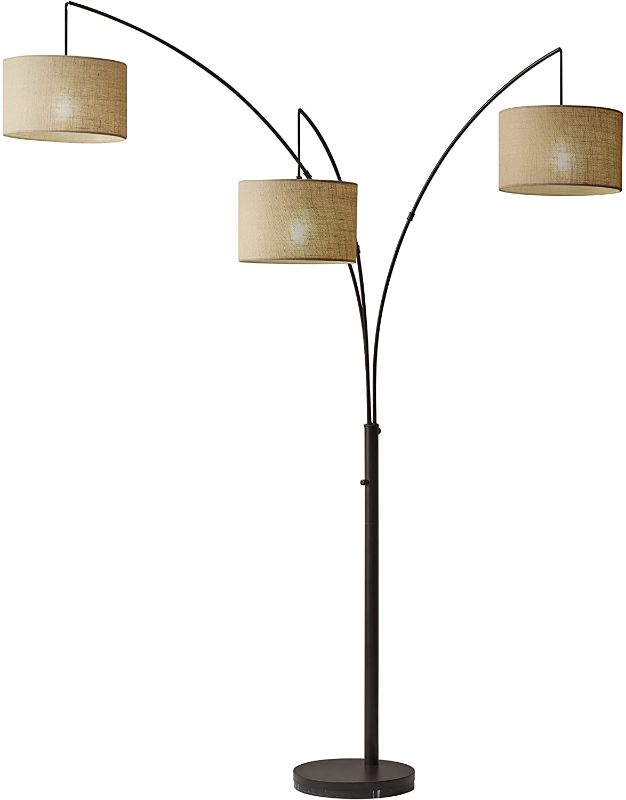 Photo 1 of Adesso 4238-26 Trinity Arc Floor Lamp Antique Bronze FinisH, Beige Burlap Lamp. Home Decor Lamps and Light Fixtures, 82",3 Arm
