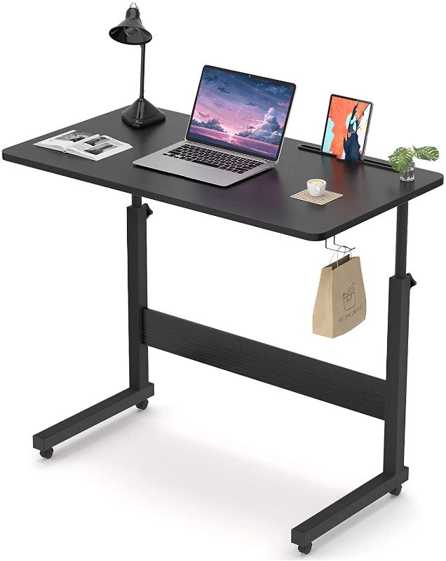 Photo 1 of Armocity Height Adjustable Desk, 32" Manual Standing Desk Small Mobile Rolling Computer Desk with Wheels and Hook, Portable Laptop Table for Home Office Living Room Bedroom, Black
