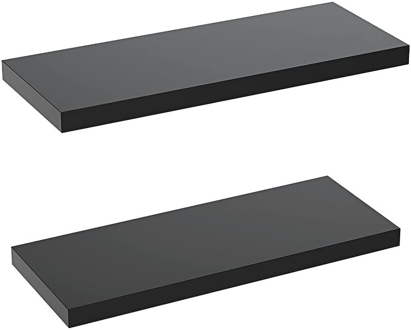 Photo 1 of Amada Floating Shelves Black Wall Mounted - Set of 2 Display Ledge Shelves, Wide Panel 9.3in Deep, Perfect for Living Room, Bedroom, Bathroom, Kitchen Storage, AMFS05
