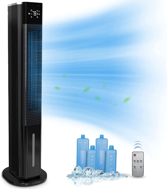 Photo 1 of Sunday Living Evaporative Air Cooler, 2-in-1 Tower Fan w/Cooling & Humidification, 1.3 Gal Water Tank, 3 Wind Modes & 3 Speeds, Cooling Fan, Remote & Panel Control, 12-H Timer, WTF-008 B-F
