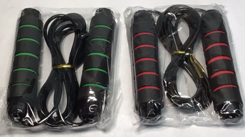 Photo 2 of 2 Pack Adjustable Jump Rope for Workout, Fitness Jump Rope for Men Women and Kids, Speed Jumping Rope for Exercise- Black with Green Trim and Black with Red Trim