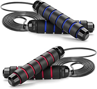 Photo 1 of 2 Pack Adjustable Jump Rope for Workout, Fitness Jump Rope for Men Women and Kids, Speed Jumping Rope for Exercise- Black with Green Trim and Black with Red Trim
