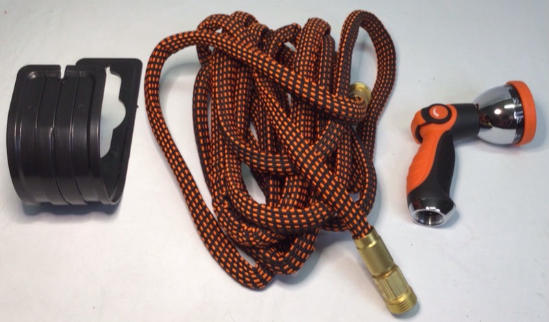 Photo 2 of 25 ft Expandable Hose with Sprayer and Hose Mount- Color Orange 
Garden Hose Expandable Flexible Hose , Expanding Water Hose Kit Collapsible with 10 Function Spray Nozzle, Durable Strong Hose Fabric-Multi Latex Core, No Kink Tangle