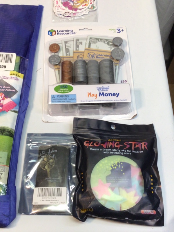 Photo 1 of Bundle of Toys for Girls and Boys- 2 Jump Ropes, Kite, DIY Paint by Numbers,  Plush Fluffy Diary (160 pgs), Ceramic  Jewelry Painting Kit, Action Figurine, Stickers, Book Marks, Glowing Stars that stick to Wall, Play Money, Book A Little Spot of Love, DVD