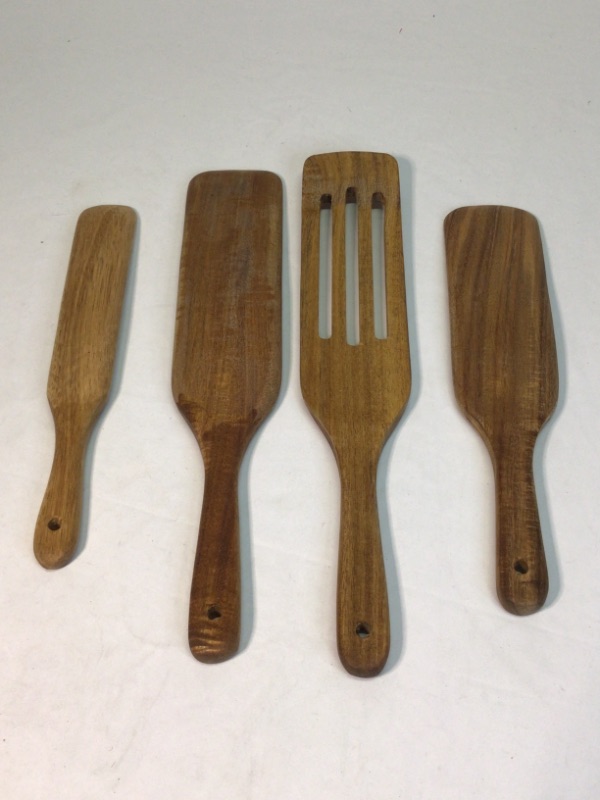 Photo 2 of 4-Piece Bamboo Spurtle Set - Wooden Cooking Spoon Utensils for Stirring, Serving, Mixing, Whisking, Whipping, Flipping Food - Non-Scratching, Eco-Conscious Kitchen Tools