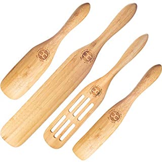 Photo 1 of 4-Piece Bamboo Spurtle Set - Wooden Cooking Spoon Utensils for Stirring, Serving, Mixing, Whisking, Whipping, Flipping Food - Non-Scratching, Eco-Conscious Kitchen Tools