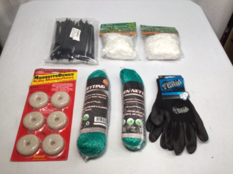 Photo 2 of Garden Items- Trellis Netting White- 2 Packages 5 x 30 feet, Garden Netting Green 6 1/2 x 33 feet, Gorilla Grip XL Gloves, Mosquito Dunks, Irrigation Drips