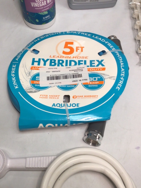 Photo 4 of Assorted Home Items- Cleaning Vinegar Wipes, CLR Calcium Remover, Modular Floor Mat 12  x12 Plastic Pieces Gray and White, Nitrile Gloves, 5 ft Lead In Blue Hose, 2 Flag Mounts, Spray Faucet to Attach to Inside Faucets