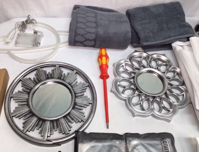 Photo 5 of Assorted Home Items Bundle- 1) 2 Bath Hand Towels 2) Soap Dishes 4 Total Lavender 3) Laundry Bags-10 Pack  4) Screwdriver 5) Toilet Paper Rolls Holder 6) Anti Slip Rug Grips 7) Silicone Back Scrubber 8) Metal DragonFly Decorative Wall Hanging 9) 2 Decorat