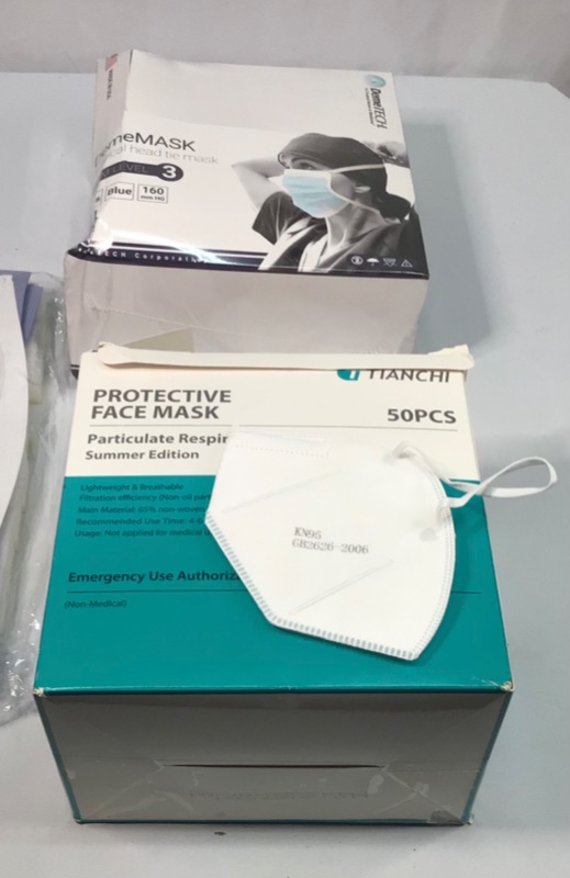 Photo 1 of 100 Disposable Face Masks and 10 Face Shields- 2 Boxes of 50 Disposable Face Masks and One Package of Face Sheilds