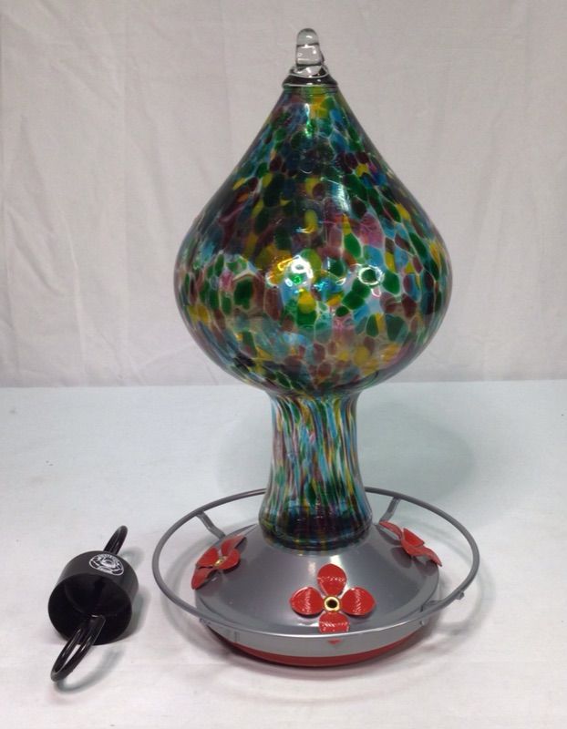 Photo 1 of Grateful Gnome - Hummingbird Feeder - Hand Blown Glass - Purple Speckled Mushroom- 26 Fluid Ounces Free Bonus Accessories S-Hook, Ant Moat, Brush and Hemp Rope Include