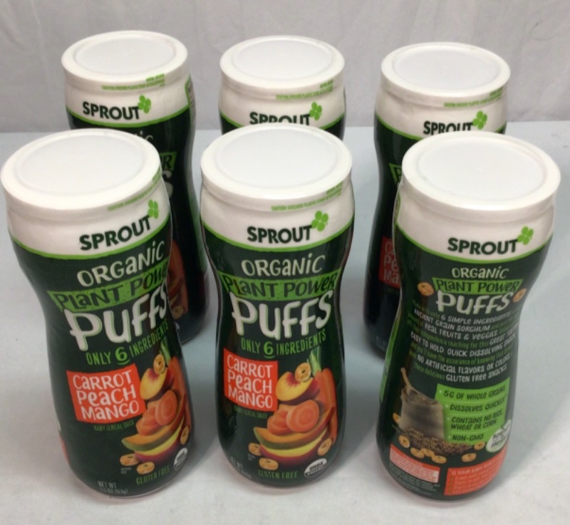 Photo 2 of 6 Packages-Sprout Organic Baby Food Baby Snacks Plant Power Puffs, Carrot Peach Mango, 1.5 Ounce Canister