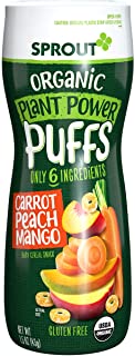 Photo 1 of 3 Canisters-Sprout Organic Baby Food Baby Snacks Plant Power Puffs, Carrot Peach Mango, 1.5 Ounce Canister
