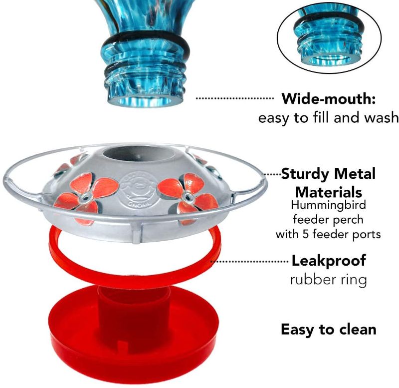 Photo 1 of Grateful Gnome - Hummingbird Feeder - Hand Blown Glass - Purple Speckled Mushroom- 26 Fluid Ounces Free Bonus Accessories S-Hook, Ant Moat, Brush and Hemp Rope Include