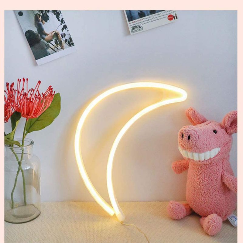 Photo 1 of 2 pack-Hopolon Moon Neon Signs, LED Neon Light for Party Supplies, Girls Room Decoration Accessory, Table Decoration, Children Kids Gifts (Warm White Moon)