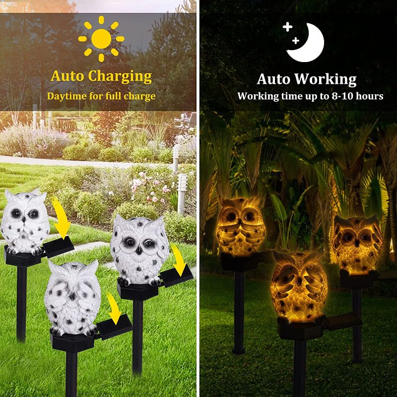 Photo 3 of Mini Owl Decor Outdoor Figurine Lights, IP44 Waterproof Solar Pathway Stake Lights, Solar Garden Decorations Lights, Outdoor Decorative Landscape Path Lights (3 Count)