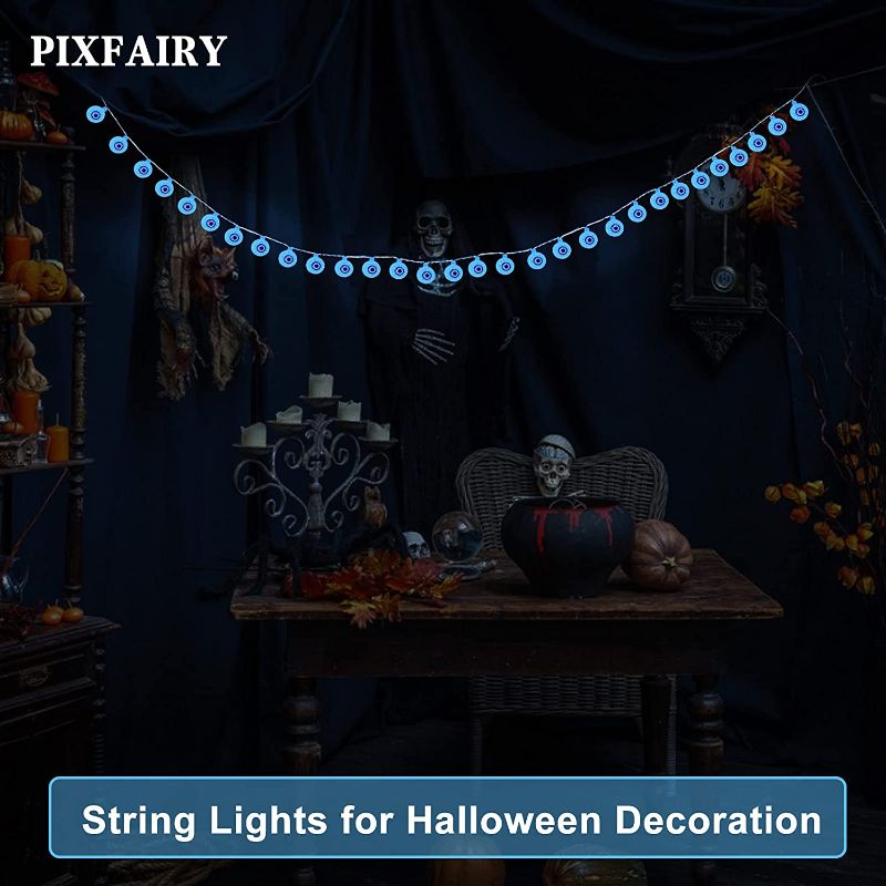 Photo 3 of Halloween Decorations String Lights, 30 LED 16.4 ft. Waterproof Cute Eyeball LED Holiday Lights for Outdoor Decor, 8 Modes Steady/Flickering Lights (Blue)