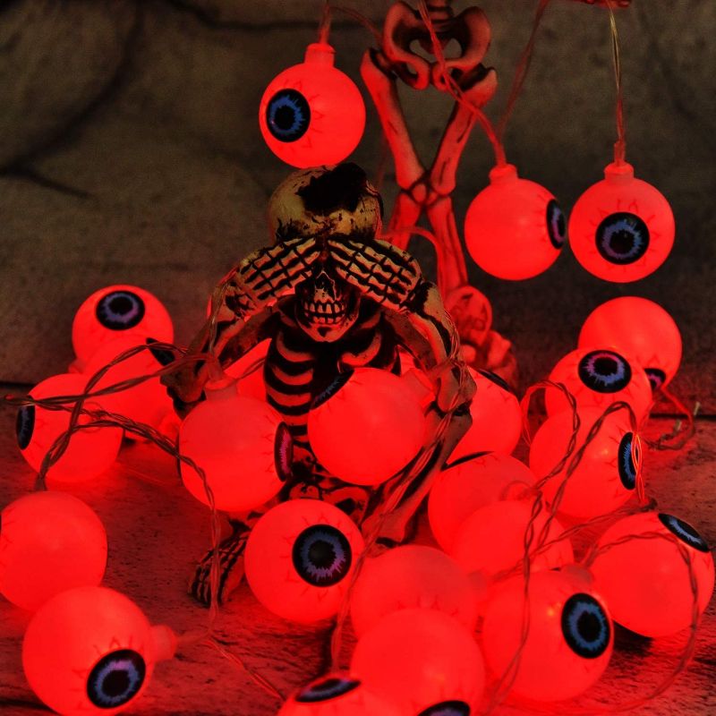 Photo 2 of Decorations String Lights, 30 LED Waterproof Cute Eyeball LED Holiday Lights for Outdoor Decor, 8 Modes Steady/Flickering Lights (Red)15.99