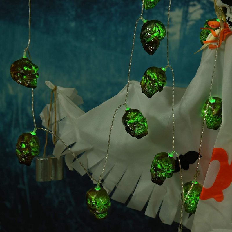 Photo 3 of LUMINATERY Halloween Decorations,3D Skull String Lights, 30 LED Lights for Indoor Outdoor Decoration (Green)