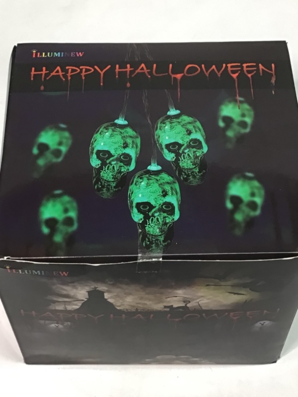 Photo 1 of LUMINATERY Halloween Decorations,3D Skull String Lights, 30 LED Lights for Indoor Outdoor Decoration (Green)