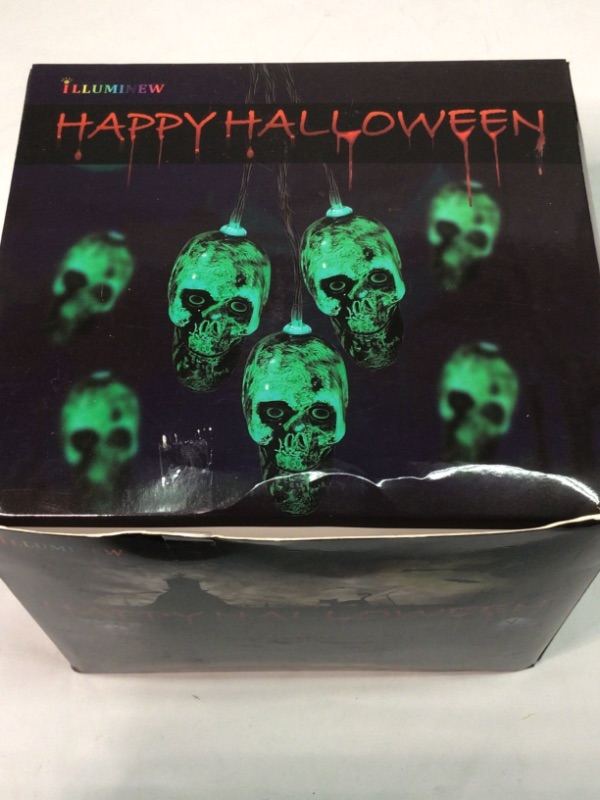 Photo 5 of LUMINATERY Halloween Decorations,3D Skull String Lights, 30 LED Lights for Indoor Outdoor Decoration (Green)