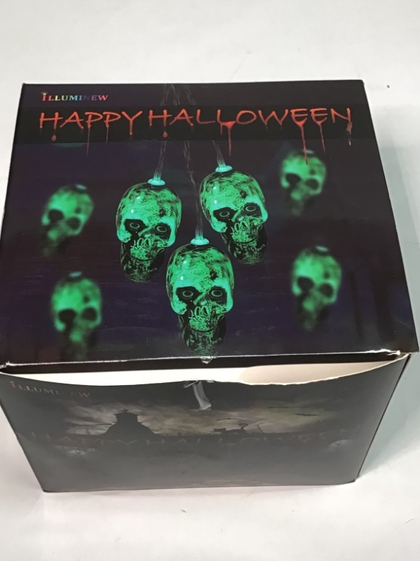 Photo 5 of LUMINATERY Halloween Decorations,3D Skull String Lights, 30 LED Lights for Indoor Outdoor Decoration (Green)